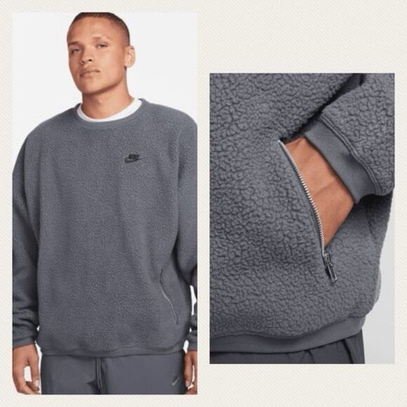 Nike Club Fleece Men's Winterized Crew pullover sweater size large nwot - Picture 1 of 11